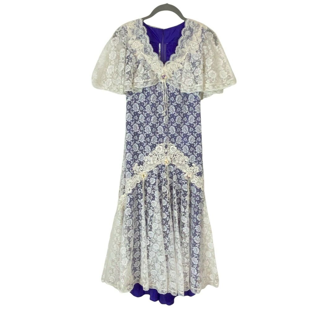 Wedding Fairy Gatsby Handmade Women's Cream Flutter Sleeve Lace Dress XS/S